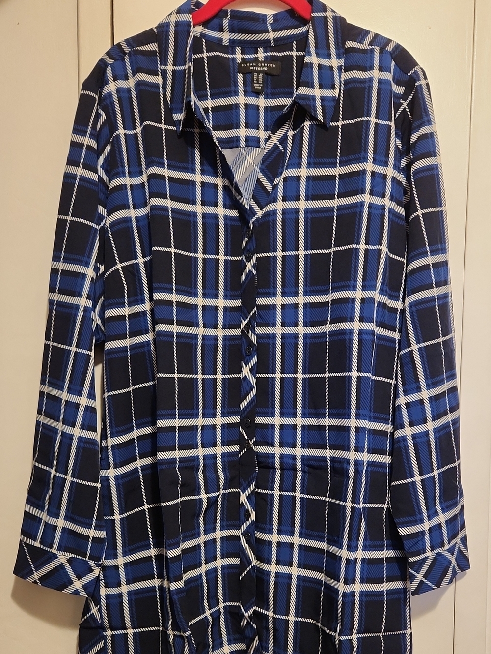 🔥3 PCSusan Graver Weekend Navy and White Plaid & Black Pants & Navy Blue Pants